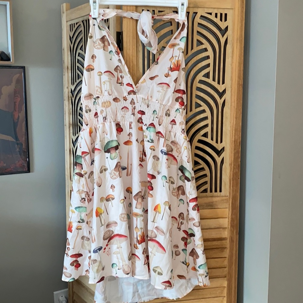 Mushroom print halter dress